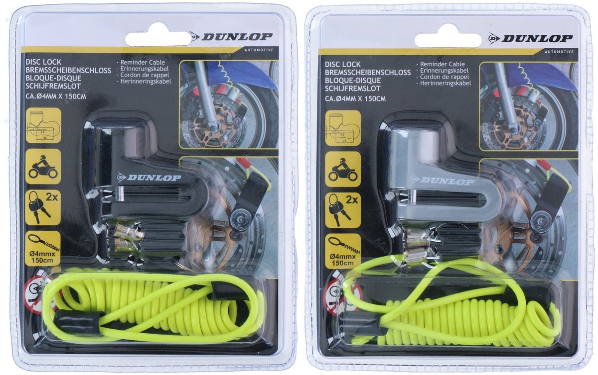 Dunlop Remschijfslot met Herinneringskabel - 2 Sleutels - Wielslot Fiets/ Motor/ Scooter - 1 Willekeurige Kleur – foto 4
