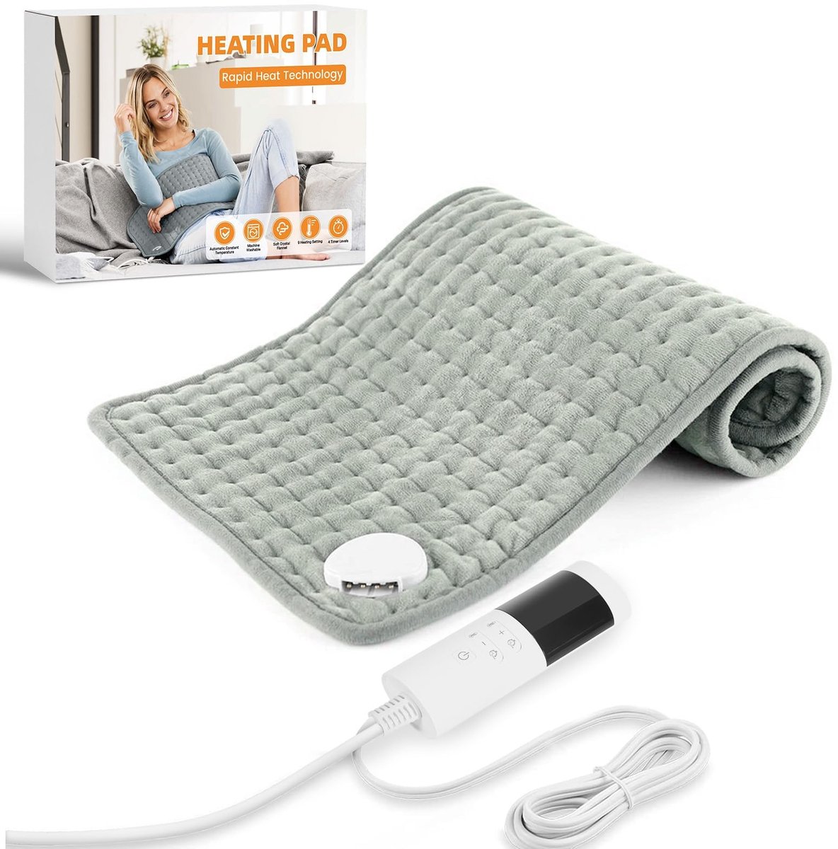 DEPAR Elektrische deken, 30 x 60 cm, verwarmingskussen met automatische uitschakeling en 9 warmteinstellingen - ShopVlot