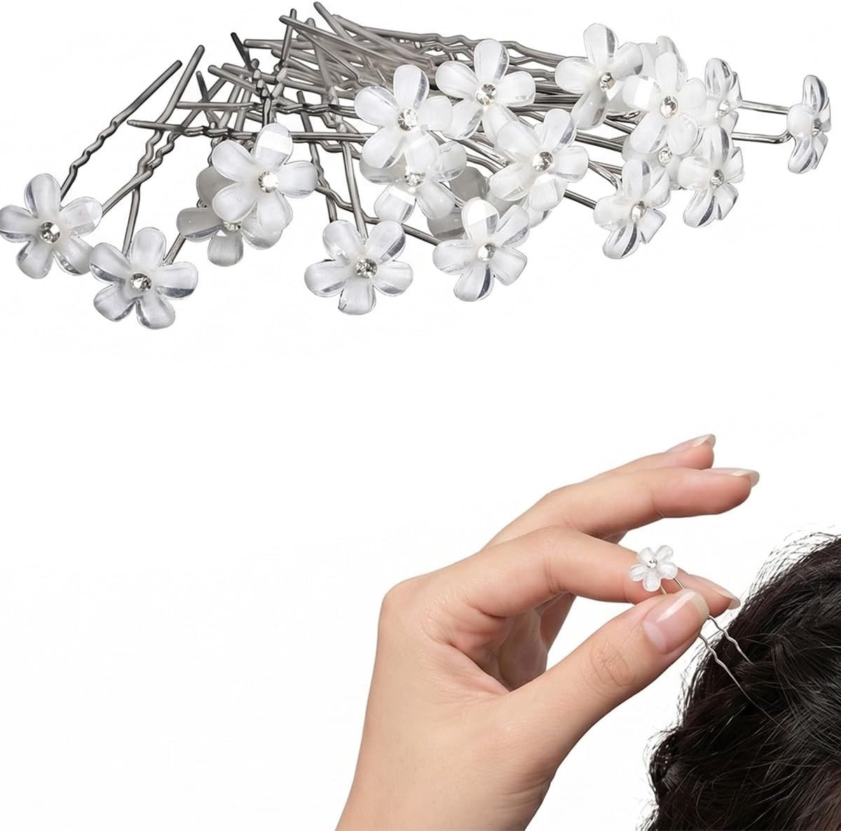 Set van 20 trouwhaarklemmen met bloemen, kristallen en strass, perfect voor bruiden, bruidsmeisjes en speciale gelegenheden.