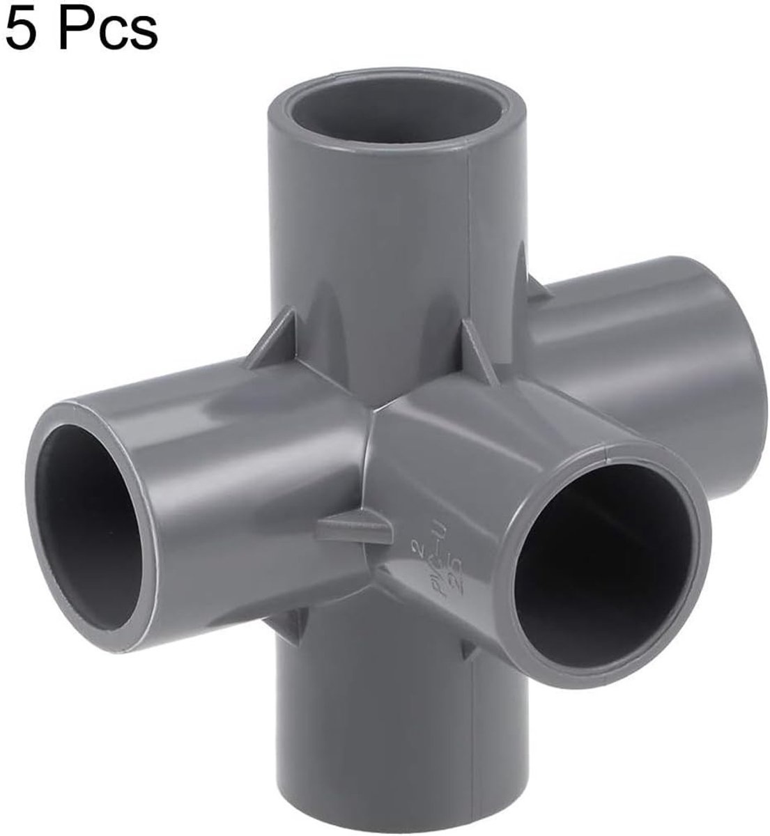 5-delige 5 Way Elbow PVC Buiskoppelingen, 25mm Hoekverbindingen voor Tuin en Hookah, Grijze 3D Connectoren voor Efficiënte Aansluitingen