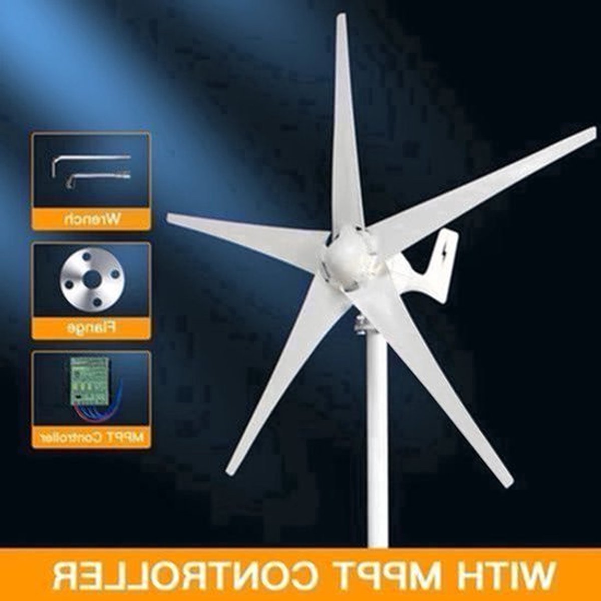 Windturbine - Windmolen - Windturbine Generator - Windenergie - 3000W - 12V - Gratis Energie Turbine met MPPT Oplaadcontroller voor Huishoudens - Wit