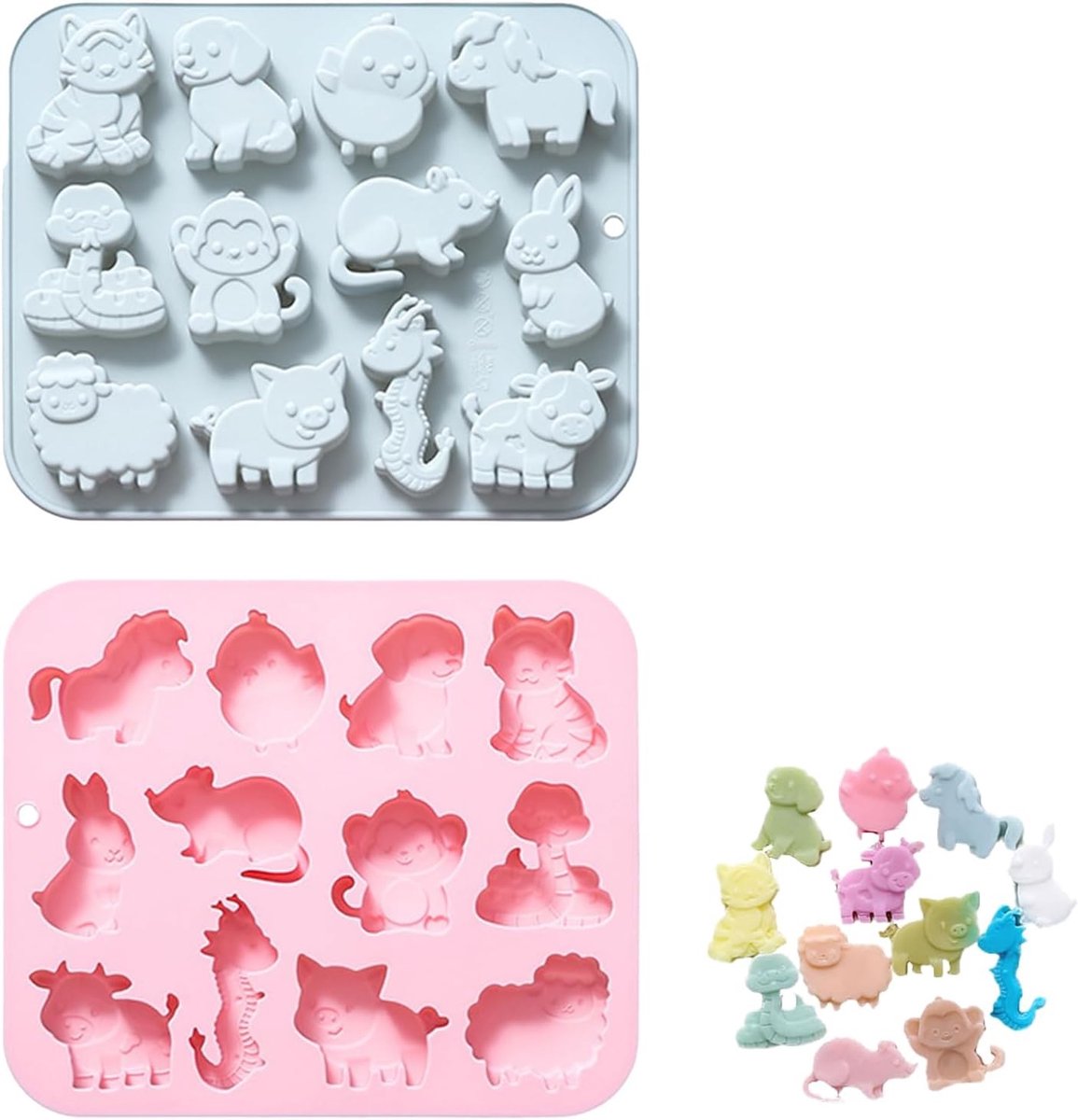 Dierlijke Silicoon Mallen voor Snoep, Chocolade en Koekjes - Set van 2 Stuks voor Creatief Bakken