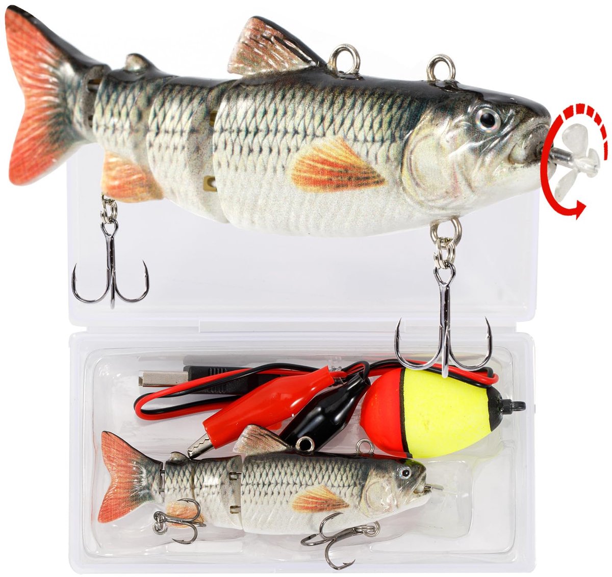 Robotisch Zwemkunstaas - Oplaadbaar Elektronisch - Met LED-licht - 4 Gelede Segmenten - Voor Baars, Forel en Snoek - Shad