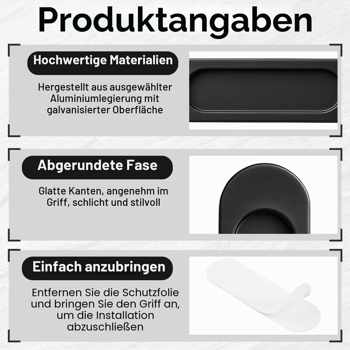 2 Stuks Zelfklevende Ovale Schuifdeurgrepen - Voor Schuifdeuren, Ramen en Kasten - Matzwart, 100 mm