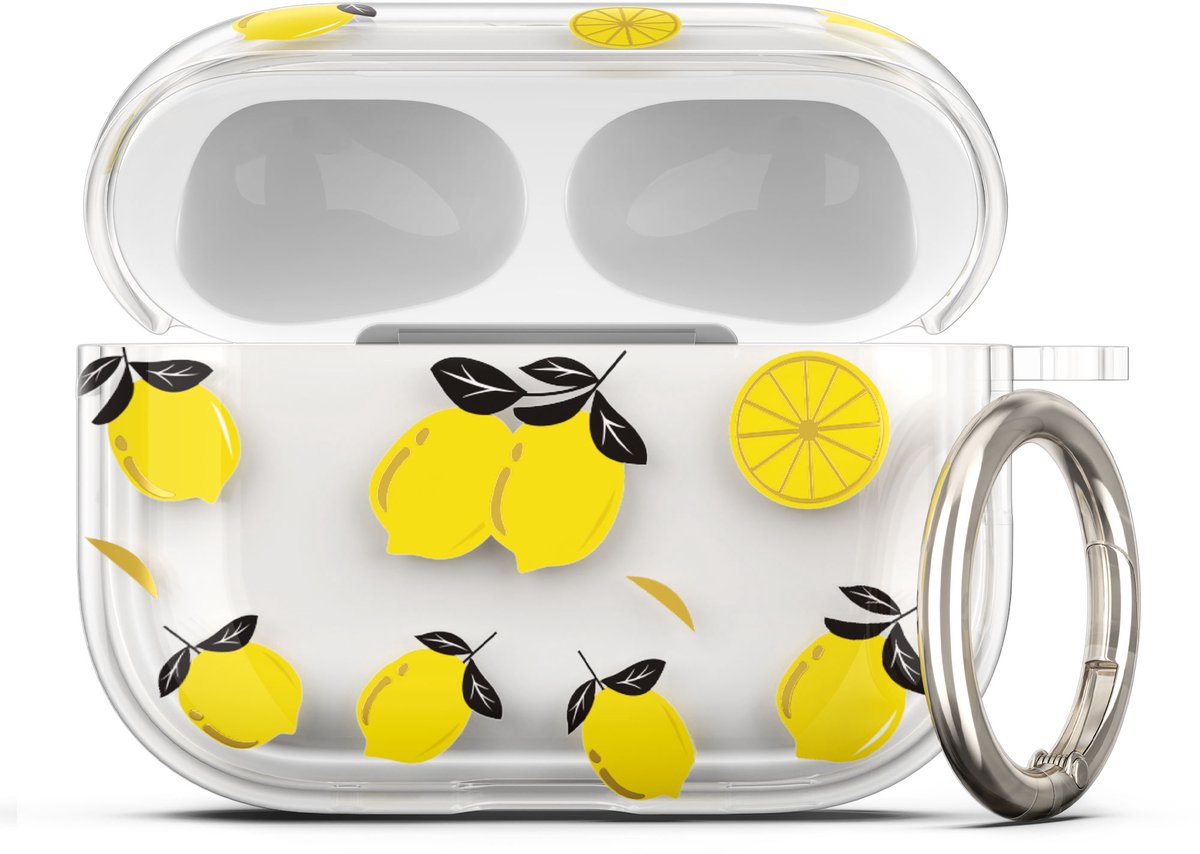 kwmobile Hoes compatibel met Apple Airpods Pro 2 / Pro 1 Case - Zachte TPU beschermhoes - Cover in geel / transparant citroenen design