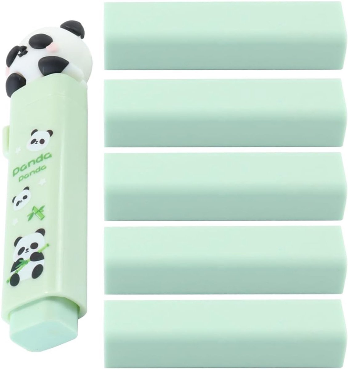 Panda Stijl Gum met 5 Navullingen, Ideaal voor Kantoor, School en Tekenen, Draagbare Gummen voor Creatieve Projecten