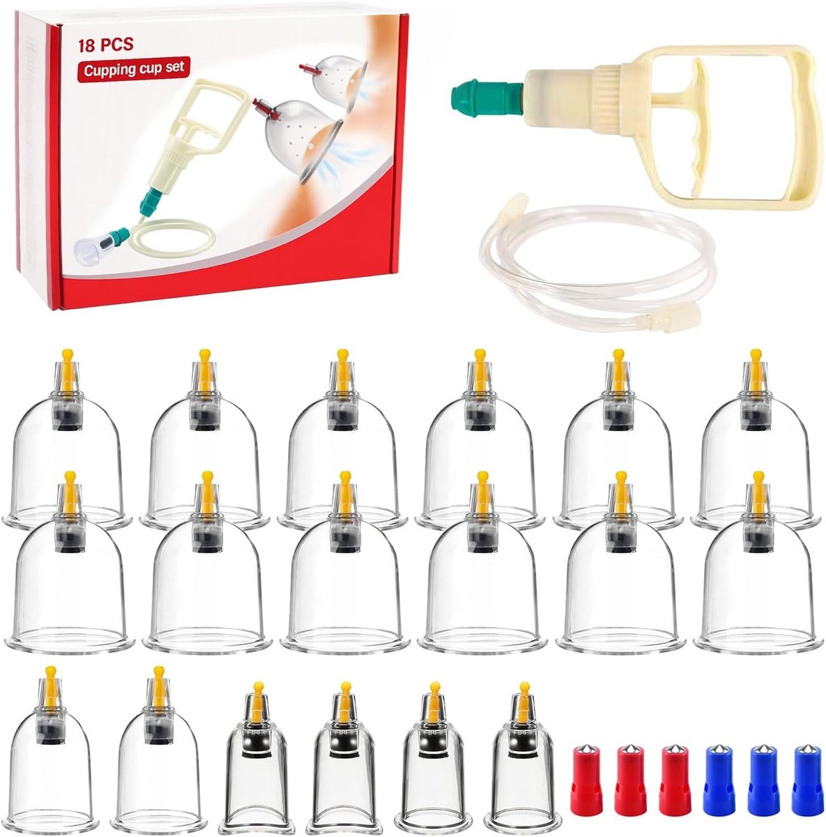 Cupping Set met 18 Stuks en Vacuümpomp voor Spierontspanning, Verbeterde Bloedcirculatie en Volledig Lichaam Gebruik