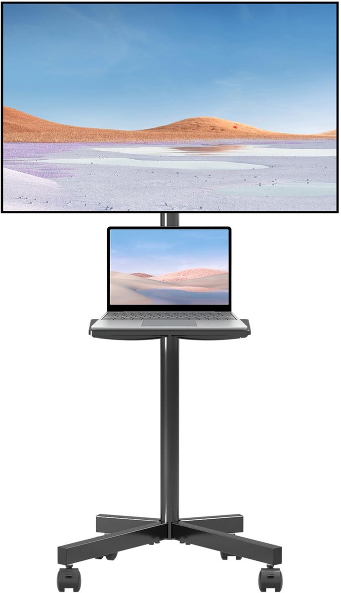 SnelShoppen - TV-standaard met wielen, verstelbare hoogte voor 21-60 inch LED/LCD TV, rolwagen met blad, max 35 kg, VESA 400x400 mm, ideaal voor thuis
