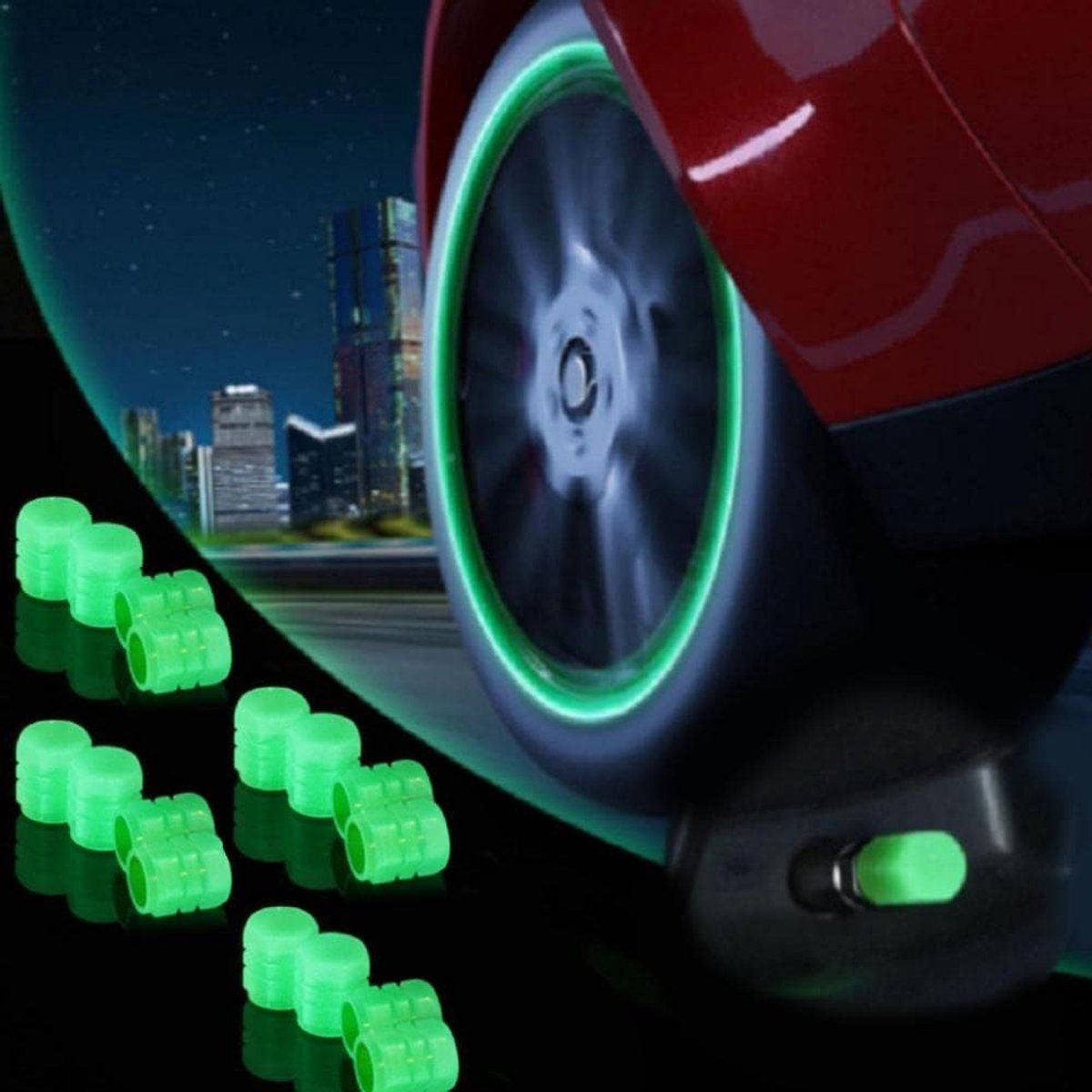 Universele Fluorescerende Ventieldoppen voor Auto's, Trucks, Motorfietsen en Fietsen - 16 Stuks Luminous, Waterdicht en Duurzaam
