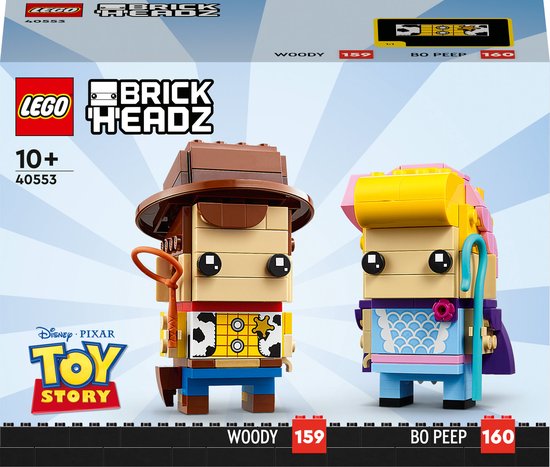 LEGO BrickHeadz doos met Woody en Bo Peep, Toy Story logo, leeftijd 10+.