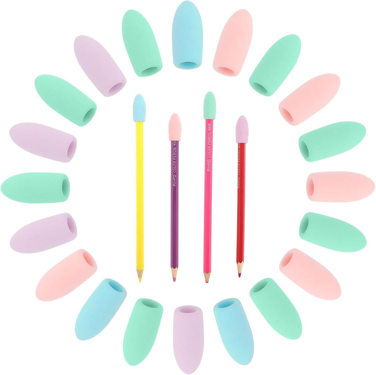 Set van 20 Gum voor het Verwijderen en Vervangen van Balpen Caps, Ideaal voor School en Klaslokaal, Kleurige Rubber Gummen