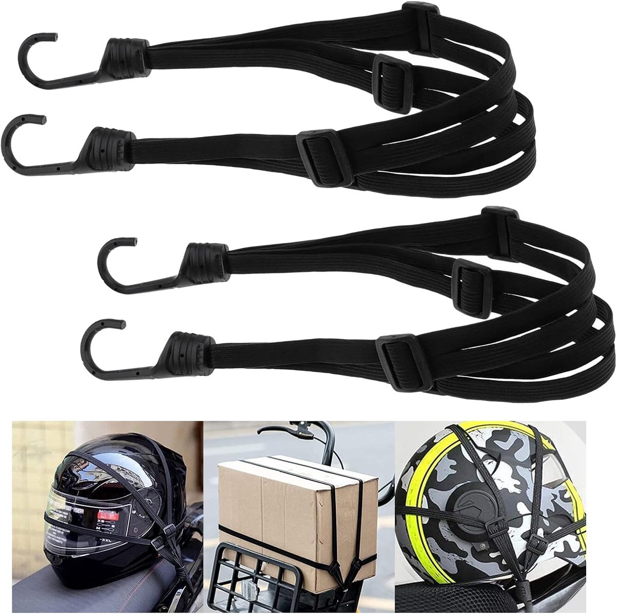 2 stuks- spanbanden- Elastische Bagageriemen- fietsriempjes- spanbanden zwart - spanbanden kort-spanbanden fiets-spanbanden motor-Bevestigingsriemen- Eenvoudige bevestiging- Voor bestelwagens, fietsen, aanhangers, bagage-60cm-Met haak