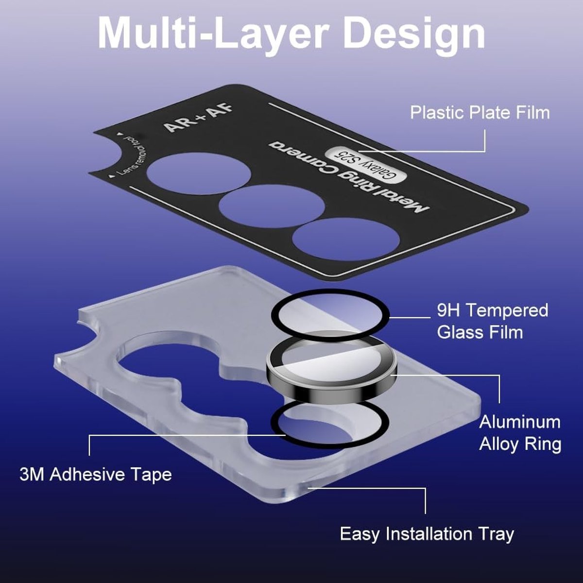 Camera Protector Set voor Samsung Galaxy S25 Ultra - 9H Hardheid, HD Krasbestendig, Tempered Glass met Metalen Ring voor Lensbescherming