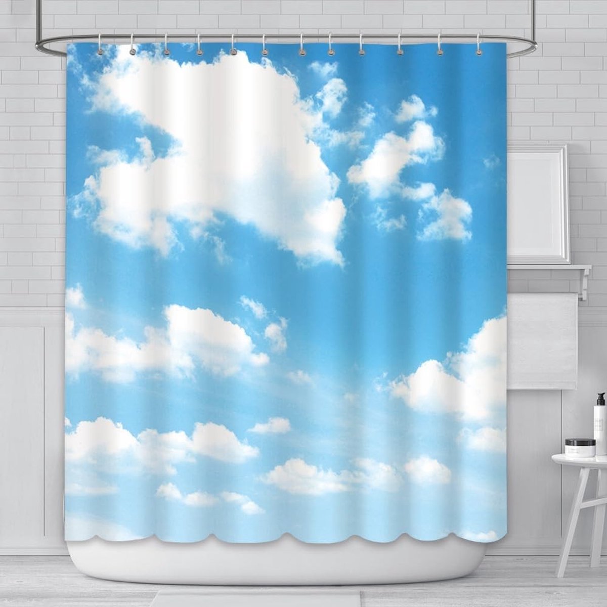 Waterdichte Douchgordijn met Natuurlandschap en Wolken voor Badkamer - 180x180cm, Inclusief 12 Plastic Haakjes, Ideaal voor Badkuipdecoratie