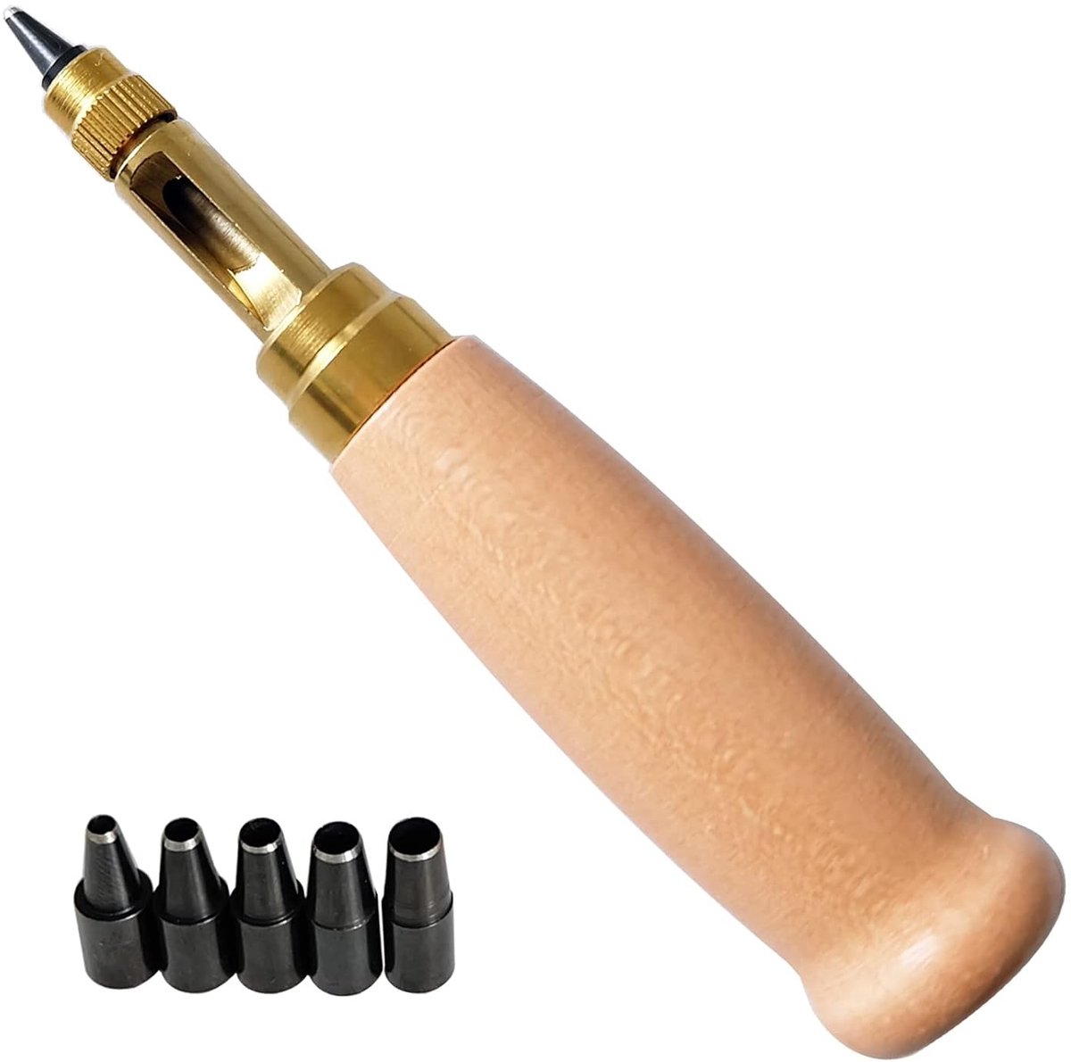 6-in-1 Gatenpons voor Leer en Papier, Verstelbare Spanning, Geschikt voor Naaiwerk en Handwerk, 130 mm Interchangeable Design