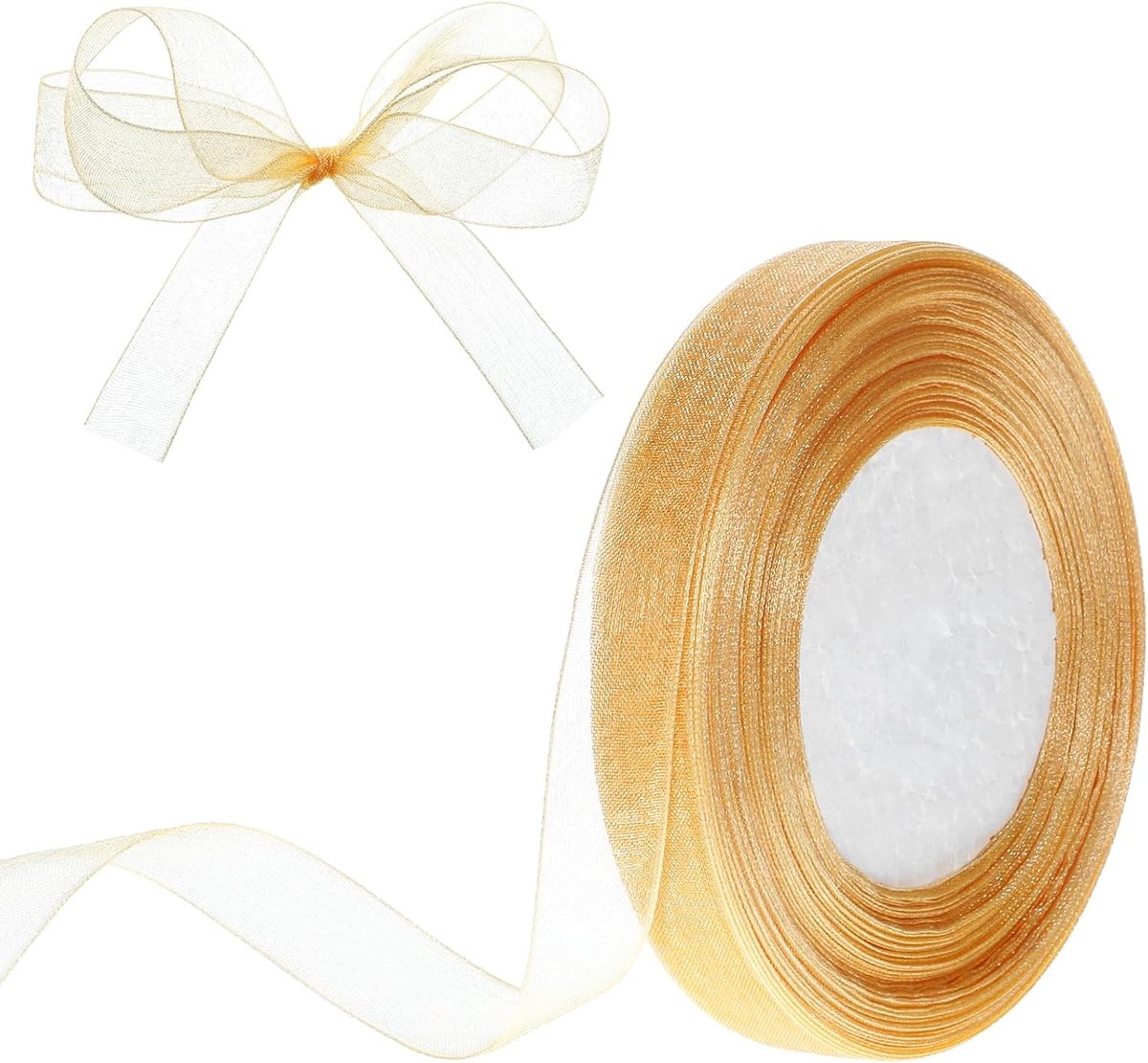 Gouden lint voor cadeauverpakking, 45m doorzichtige organza 1,5 cm chiffon dunne tule voor bloemenboeketten, bruiloften, verjaardagsdecoraties en ambachten
