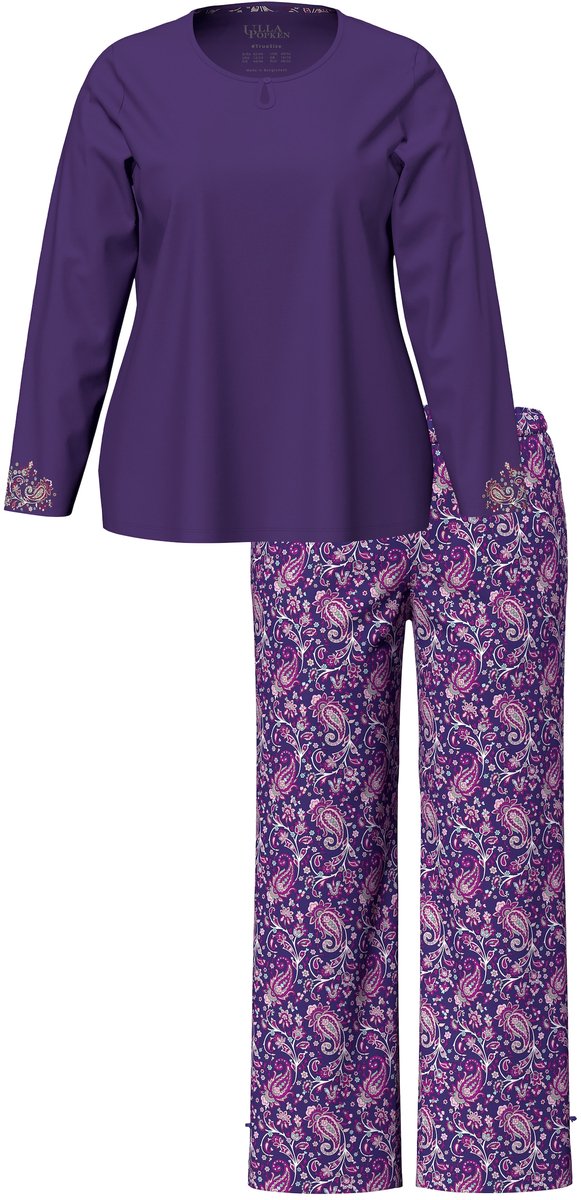 Ulla Popken - Dames - T-shirt paisleypatroon V-hals lange mouwen - Lilablauw - Maat 42+