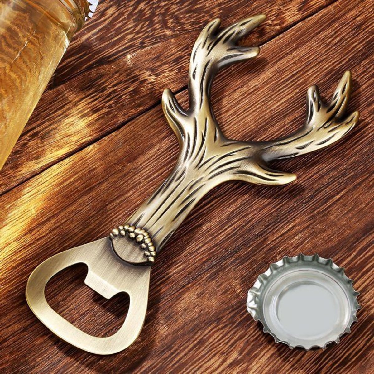 Houten flesopener in de vorm van een hert - Gepersonaliseerd jachtaccessoire, cadeau voor mannen en vrouwen, jachtliefhebbers