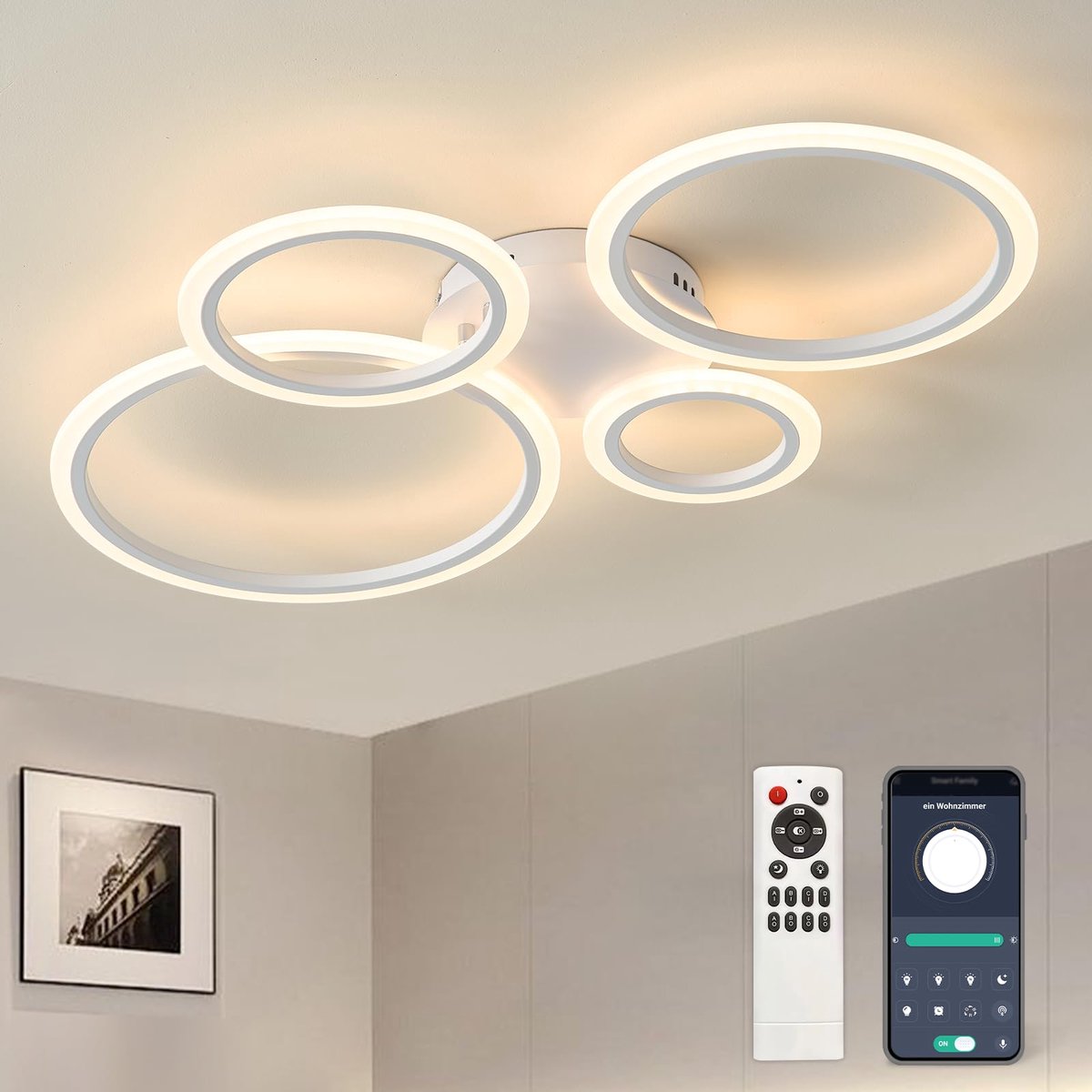 LED plafondlamp dimbaar – Met app en afstandsbediening – 6320 lm – 85 x 60 cm – Energieklasse A