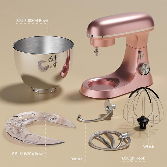 Keukenmachine - Mixer Standmixer - Bakken en Mixen - Planetair Rondsysteem - 8.5 Liter Kom - Roze — afbeelding 5