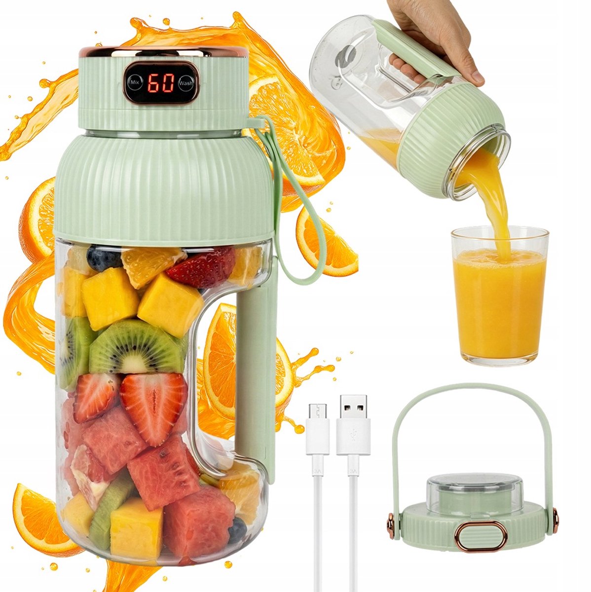 Mini Sapcentrifuge - Sapcentrifuges Groenten en Fruit - Draagbare Juicer - Blender To Go - Mini Blender - 1200 ml - 2 Standen - 8-15 Sapbeurten - Digitaal Display - USB Oplaadbaar - Voor Sportschool & Reis & Kantoor