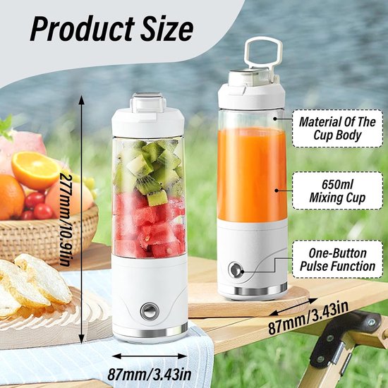Draagbare Blender - Smoothie Maker - Verse Drankjes Maken - 6 RVS Bladen - 650 ml - Wit — afbeelding 5