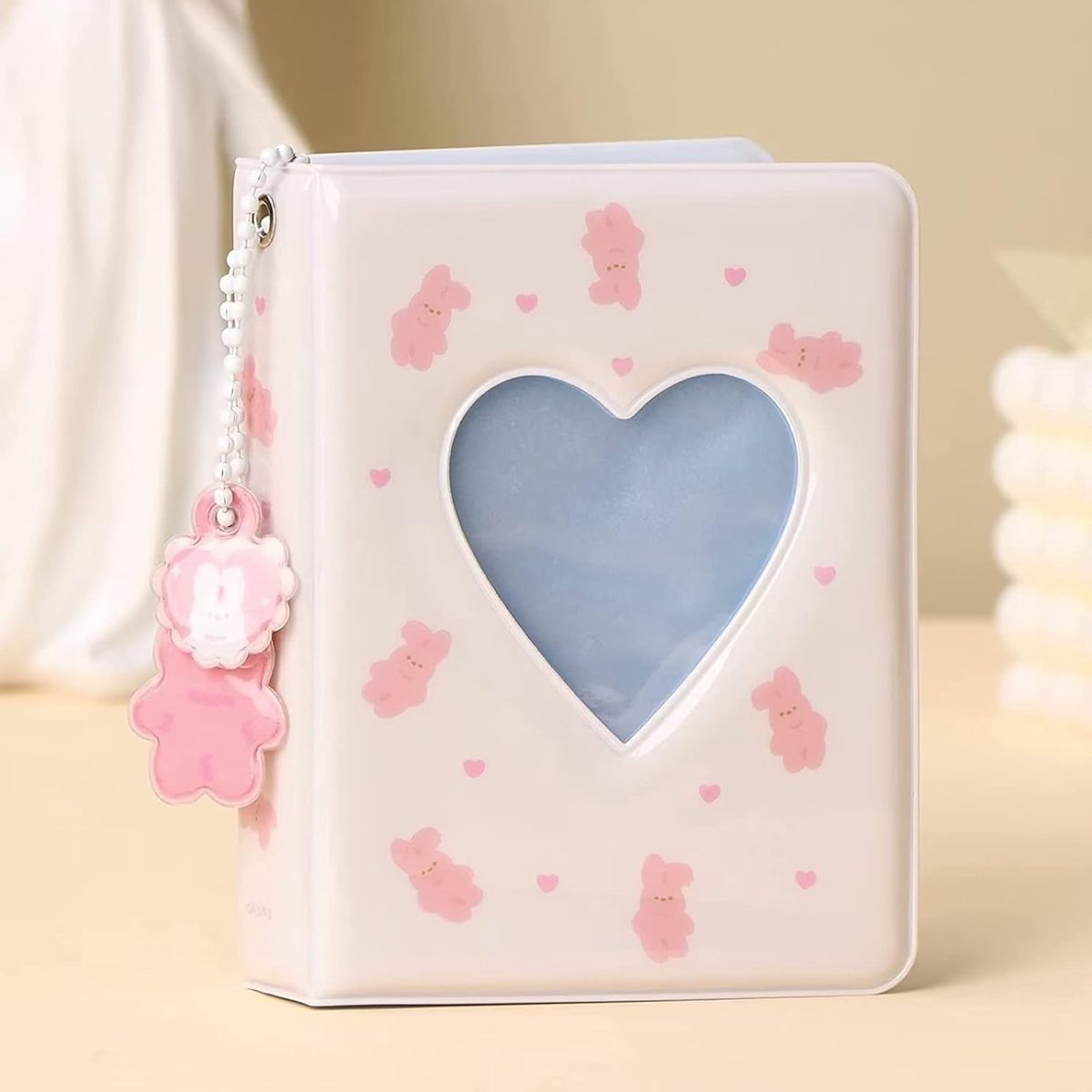 Mini Fotoalbum met 40 Pocket voor Foto's, Visitekaartjes en Herinneringen in Roze met Hartvormige Uitsparing