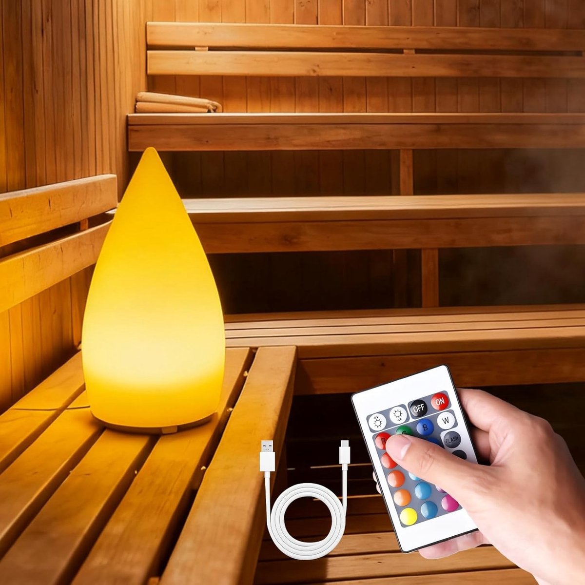 Dimbare LED Saunalamp met Afstandsbediening, USB Oplaadbaar, 16 RGB Kleuren en 4 Modi voor Sauna, Slaapkamer en Restaurant