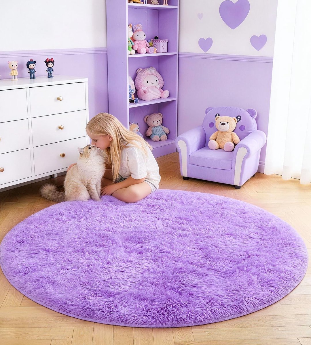 Vloerkleed - Diameter 150 cm - Rond - Hoogpolig - Modern - Antislip - Machinewasbaar