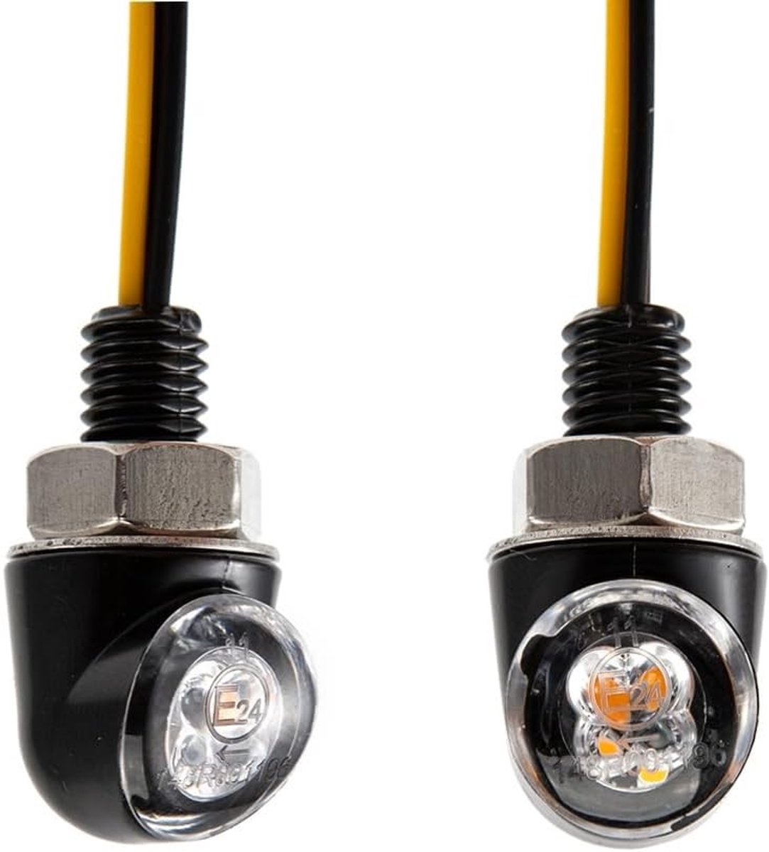 Mini LED Motorfiets Indicatoren - Amber Zijmarker 12V voor Custom Motoren, Choppers en Cruisers met 8mm Schroef (Zwart)