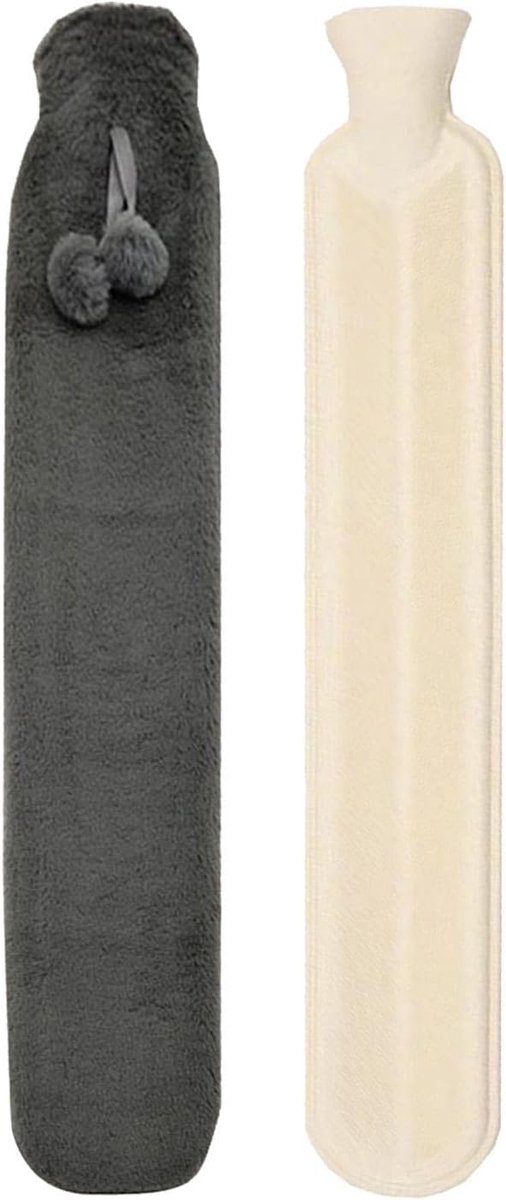 Warmwaterkruik-Kruik 2L - Classic Cable Knit Hot Water Bottle Cover - Long Rubber Hot Water Bottle - Gray