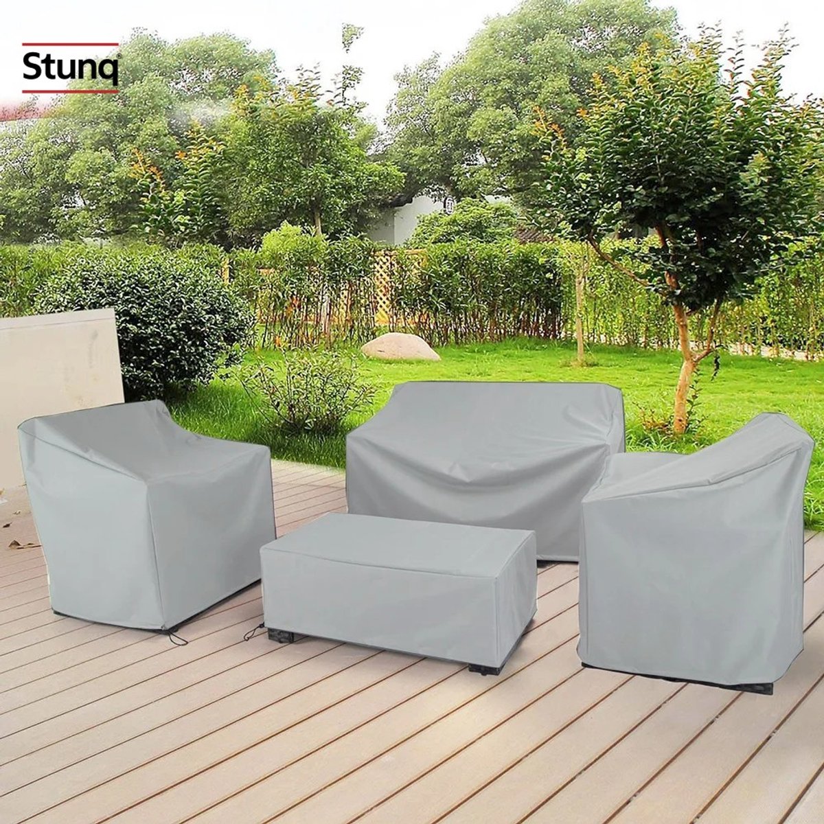 Stunq Tuinmeubelhoes Set van 4 – Waterdichte Beschermhoes voor Bank, Tafel en Stoelen Grijs