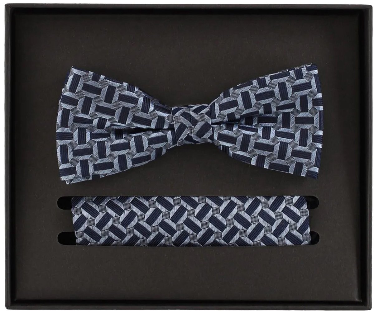 VENTI set met vlinderdas en pochet - donkerblauw - blauw - grijs dessin