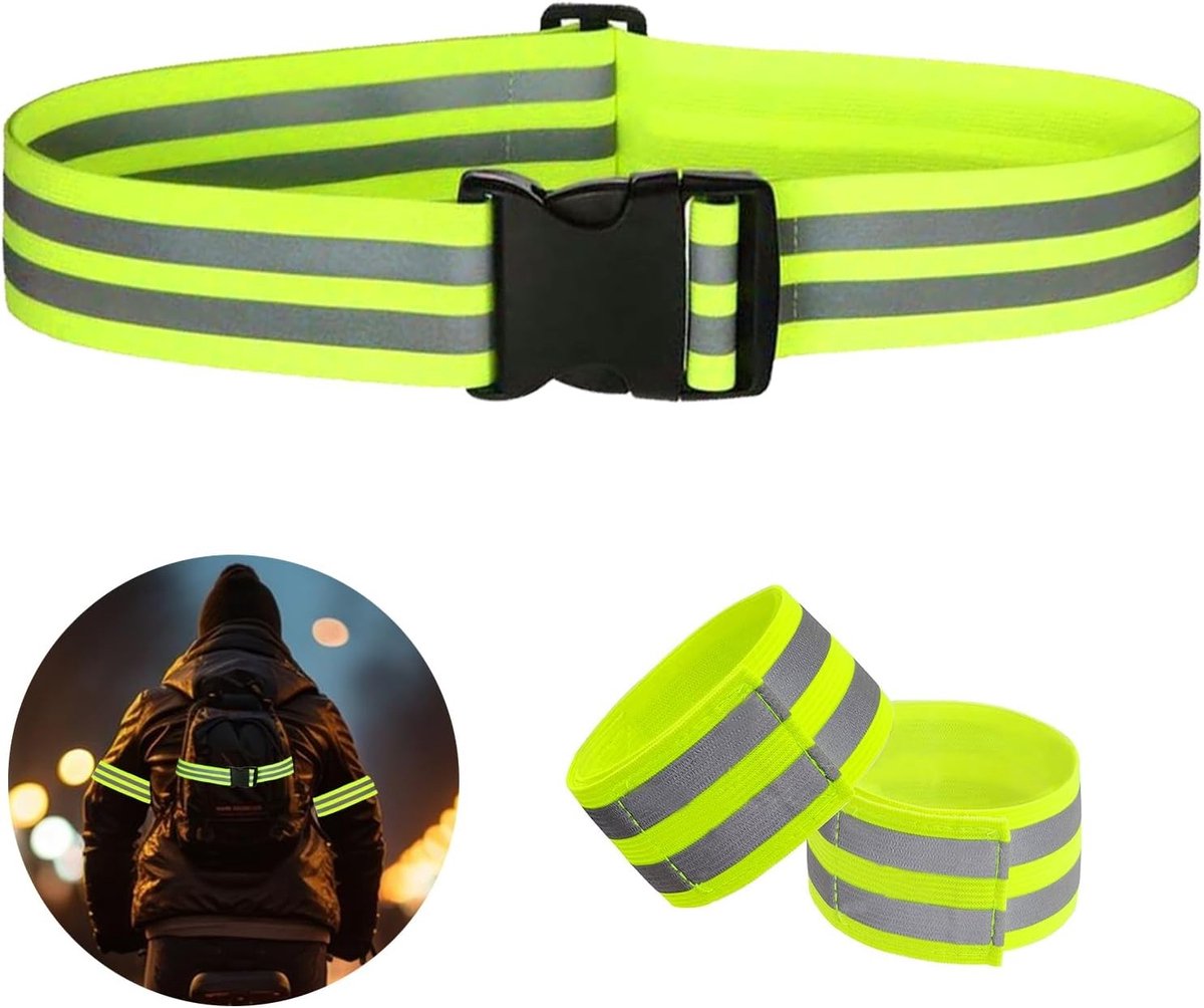 Reflecterende Veiligheidsriemen Set van 3, Hoogzichtbare Reflecterende Accessoires voor Fietsers, Veiligheid en Zichtbaarheid in het Donker
