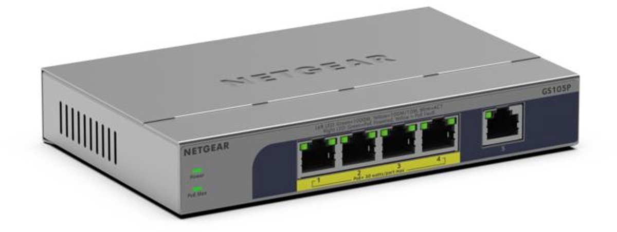 NETGEAR GS105P - Netwerk Switch - Unmanaged - 1 Gpbs - 5 poorten