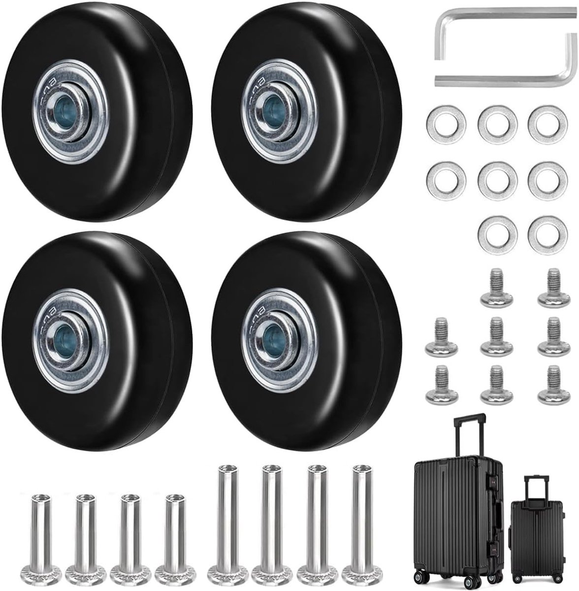 Set van 4 reservewielen voor koffers, 50 x 18 mm, vervangingswielen, kofferaccessoires, duurzame wielen