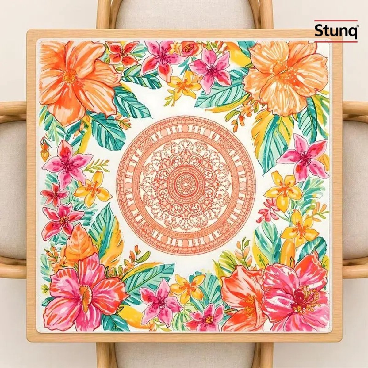 Stunq® Mahjong Tafelmat Tropische Bloemen - Antislip, Waterdicht & Opvouwbaar