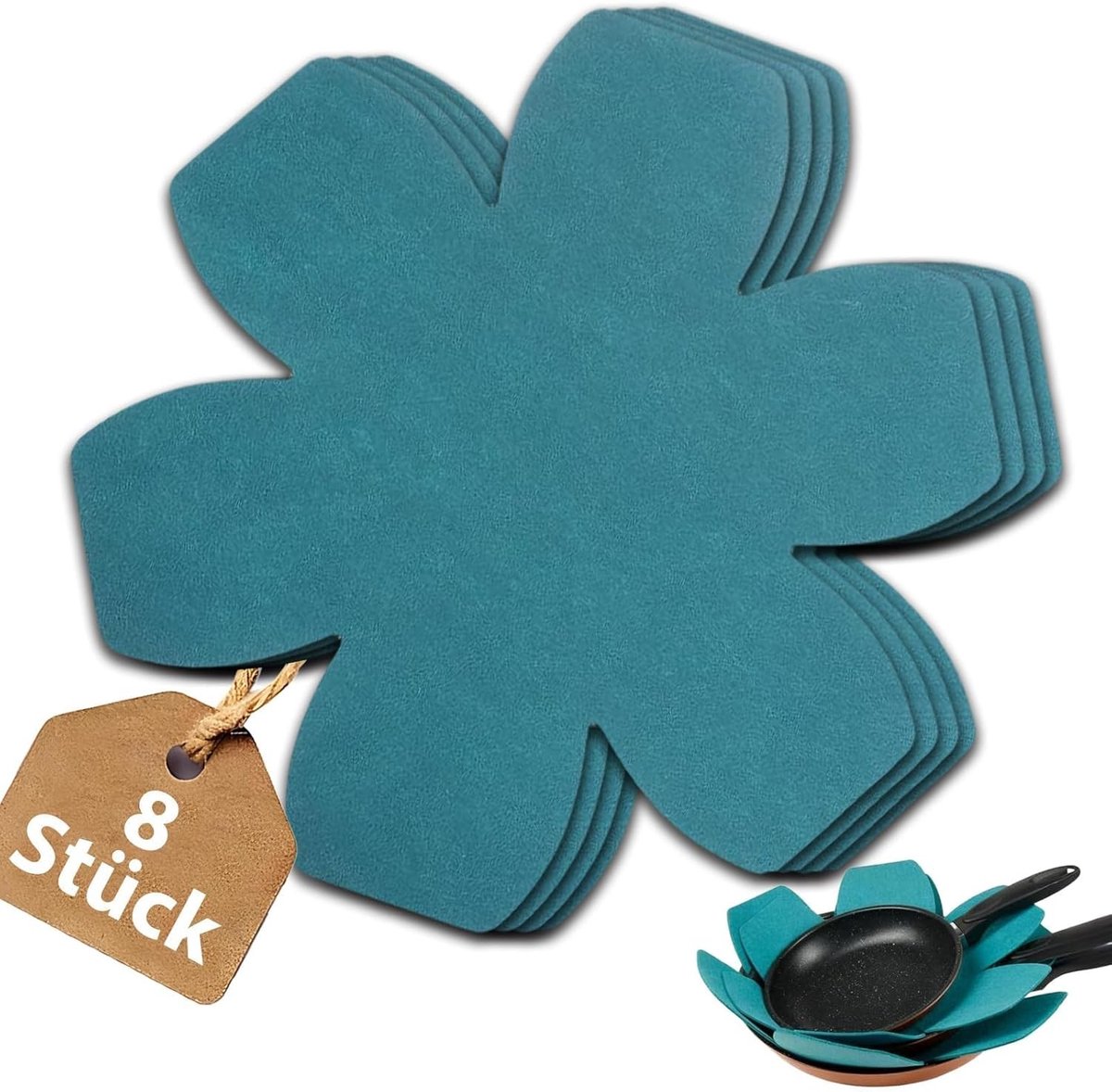 Set van 8 Pannenbeschermers van 20 cm - Dikke, Hittebestendige en Verstelbare Bescherming voor Pannen, Stapelbaar en Duurzaam