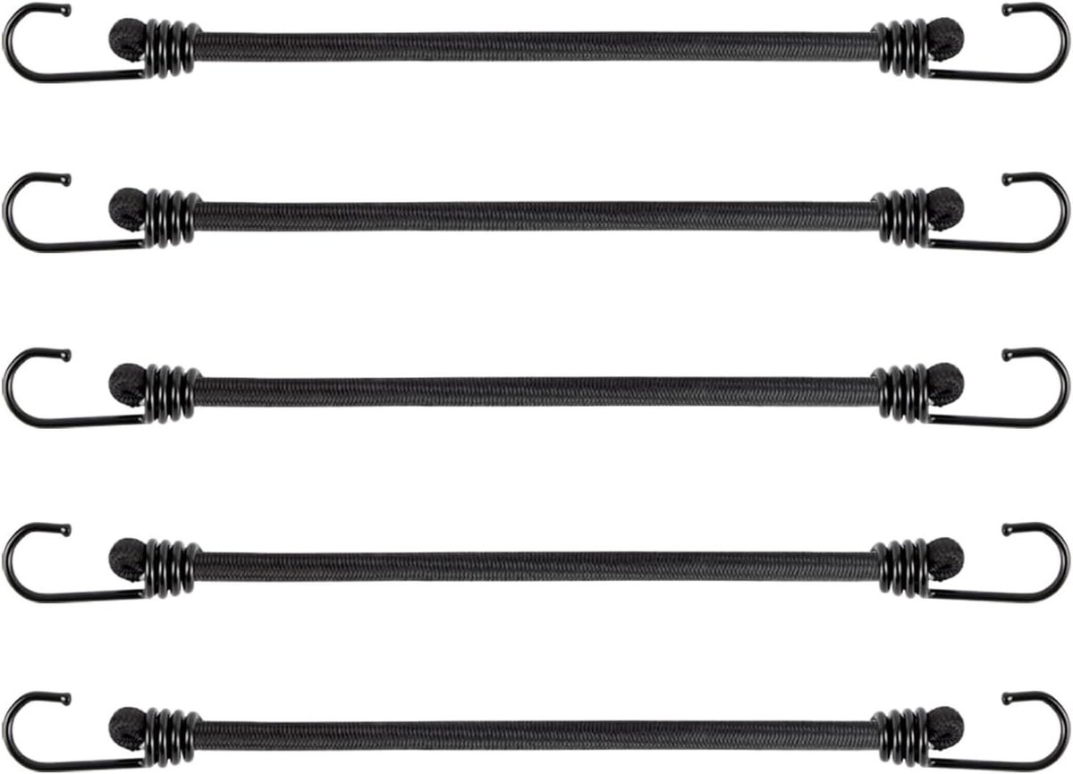 Set van 5 Rekbare Rubber Straps met Haken voor Bagage, Camping en Dakkoffers - Elastische Tensioners (60 cm)