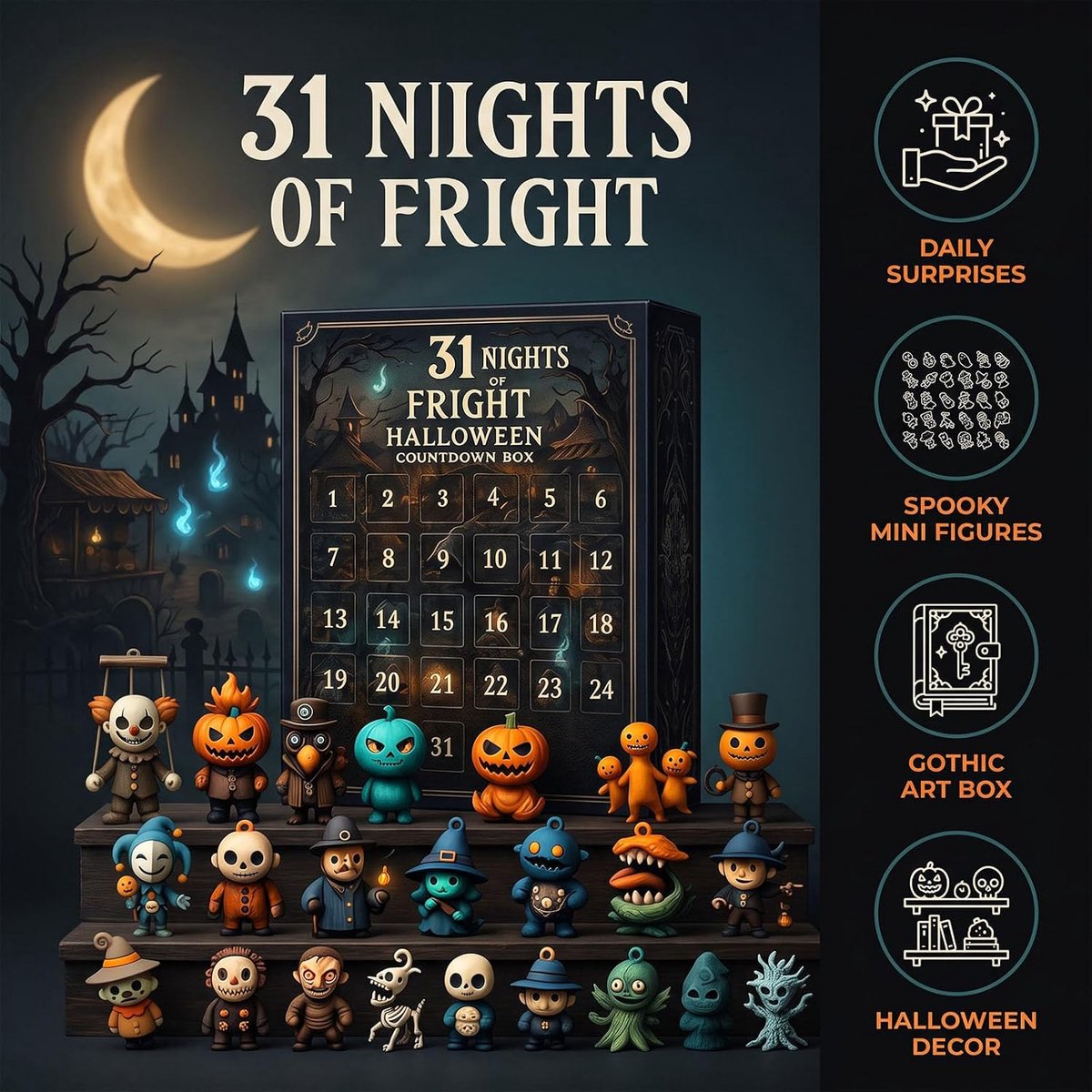 Halloween Adventskalender - 31 Verrassingen - PVC Resin Mini Figuren - Meerkleurig - 31 Dagen Tellend - Stijl A