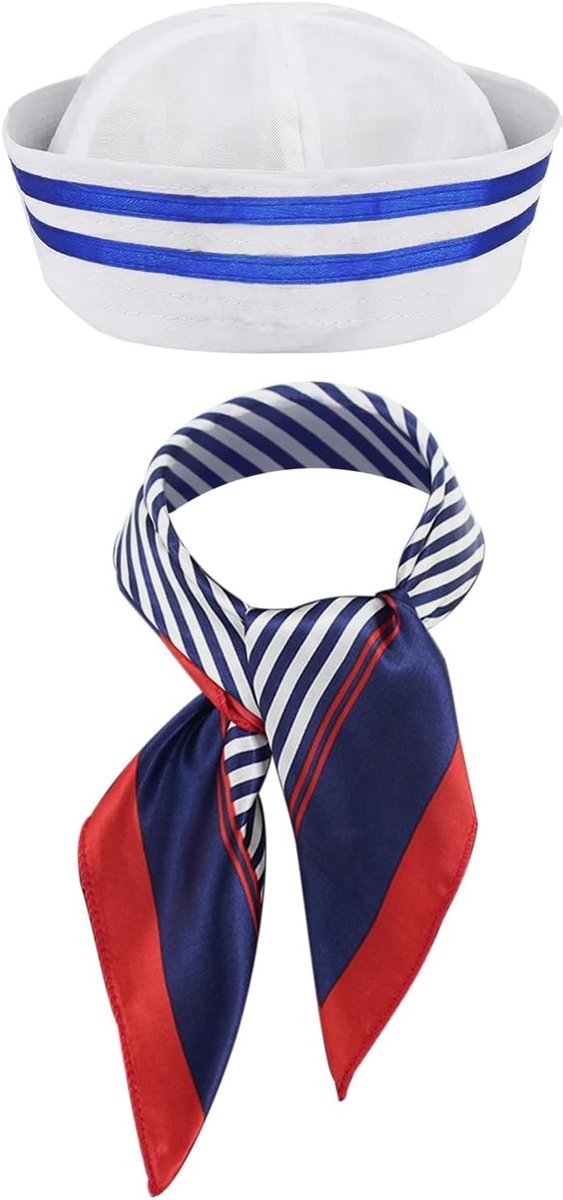 Sailor Hoed en Sjaal Set voor Volwassenen en Kinderen, Klassieke Witte Matrozenhoed met Neckerchief, Maritieme Kostuumaccessoires voor Carnaval, Halloween en Feestjes