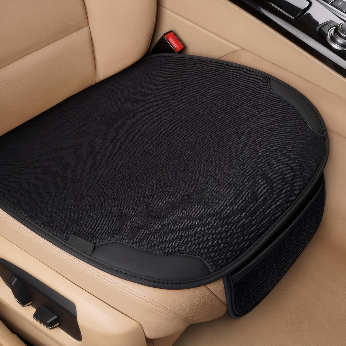 Zitkussen voor Auto Voorstoelen 51x50cm - Universele Zitting Beschermers, Ademend en Antislip Kussen voor Auto's, SUV's en Vrachtwagens (Zwart)
