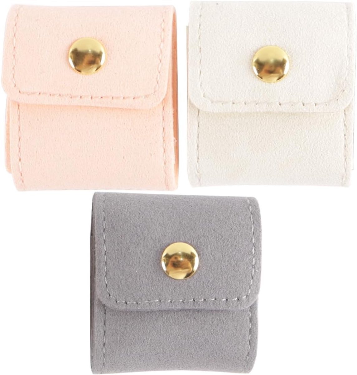 Mini Reistas met Gesp - Draagbare Opvouwbare Organizer voor Ringen en Oorbellen in Beige, Roze en Grijs - Perfect voor Reizen en Accessoires