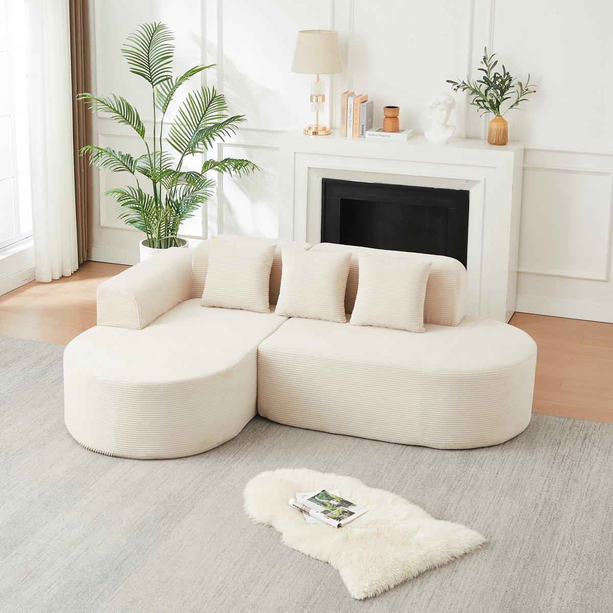 STILVORA Hoekbank 220 Cm L Vormig Met 3 Kussens Comfortabel En Modern Voor Woonkamer Speelkamer En Loungeruimtes Beige Stof