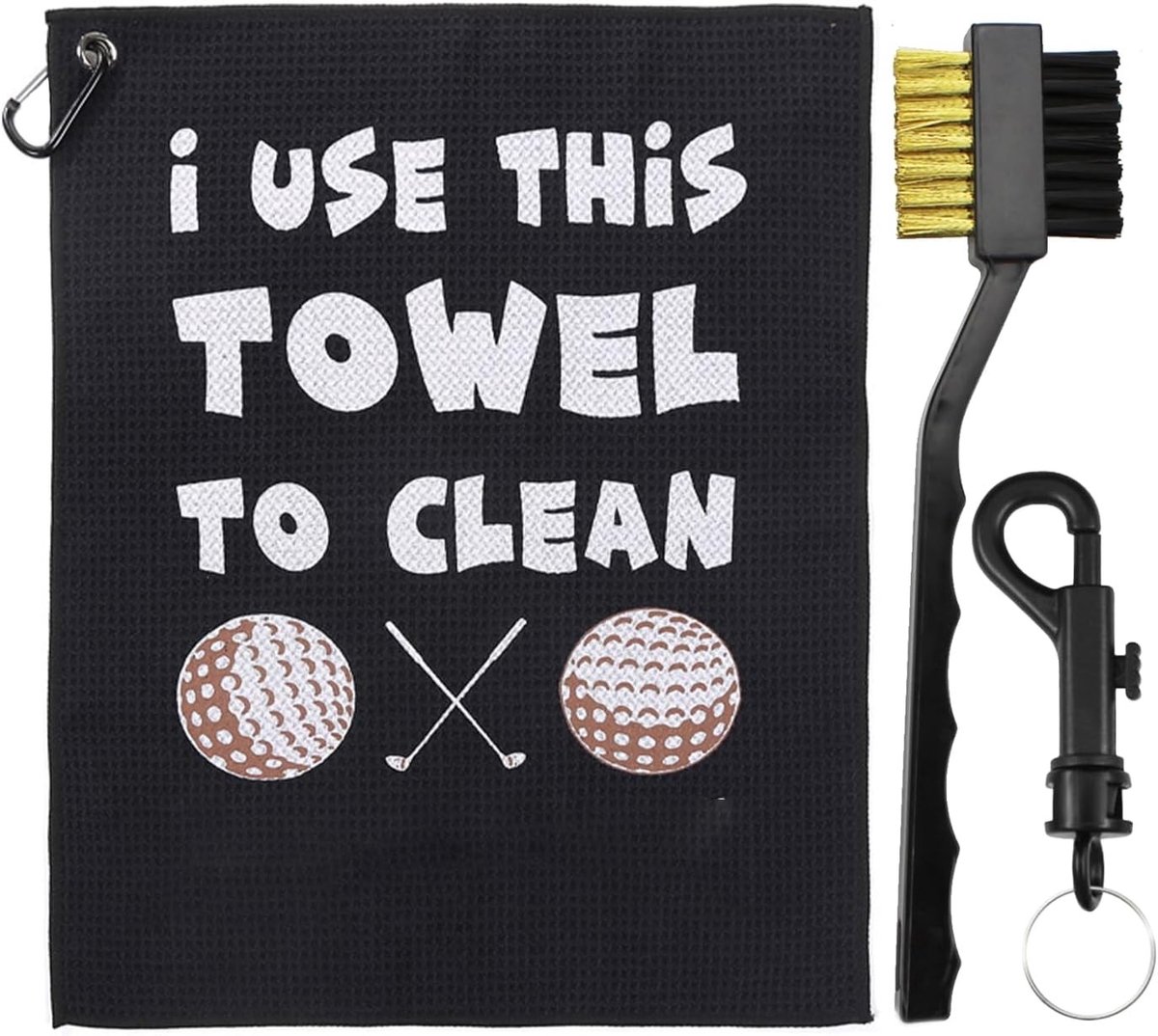 Golfhanddoek Set met Microvezel, Ballenreinigers en Carabiner Clip - Perfecte Accessoires voor Golfers, Vaderdag Cadeau en Grappige Geschenken voor Mannen