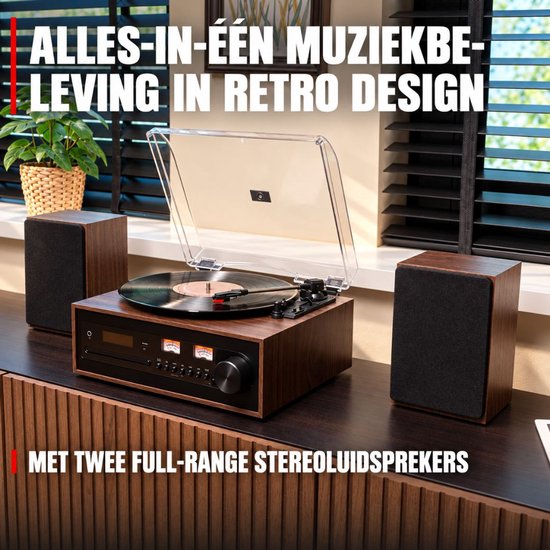 Levo® Platenspeler met CD Speler - Platenspeler Retro - CD Speler met DAB en FM - Inclusief Bluetooth - Donkerbruin - 37 x 12 x 30 cm — afbeelding 5