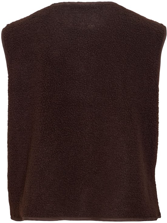 Achterkant van de bruine teddy gilet.