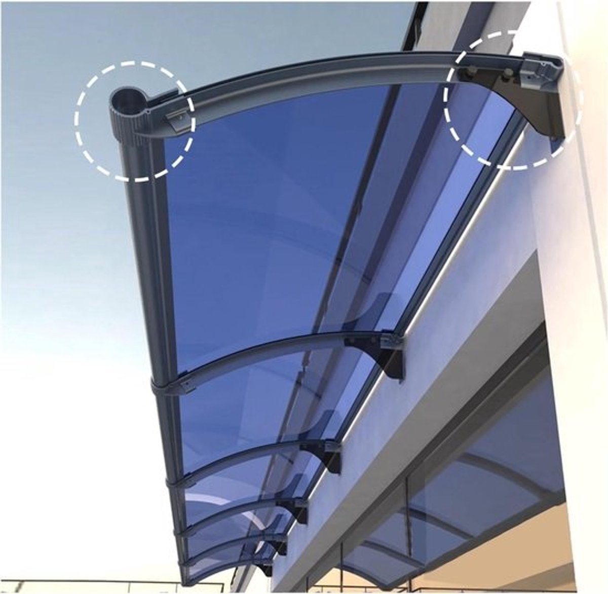 Deurluifel Polycarbonaat - Regenkap Buitendeur - Bescherming tegen Weer - Grote Goot Afvoer - 80x260 cm - Blauw Paneel