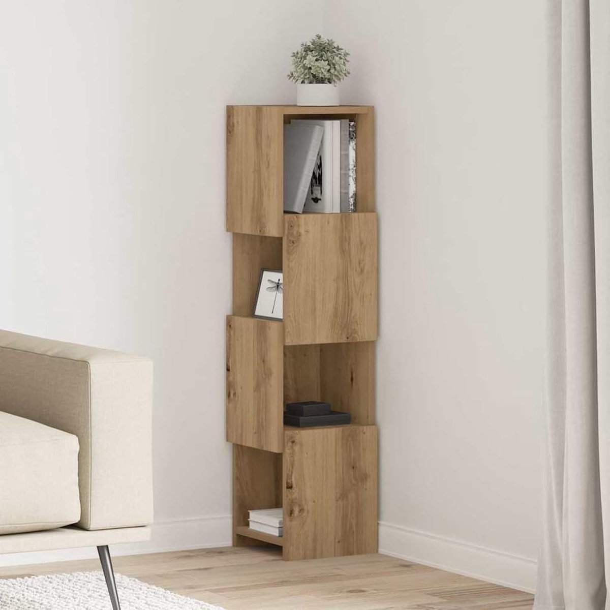 Hoekkast, wit, 25,5 x 25 x 102 cm, houtmateriaal, hoekkast, vrijstaande opbergkast voor bijkeuken, voorraadmagazijn, hobbyruimte, 889812