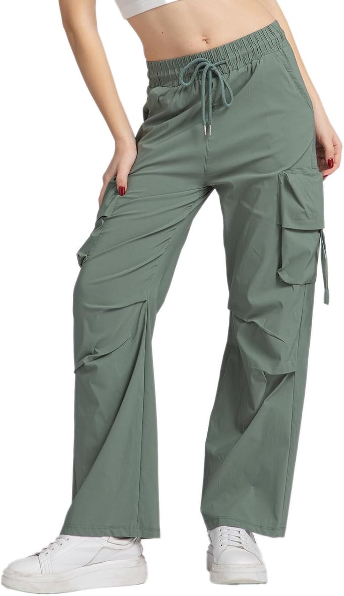 Cargobroek voor dames, hoge taille, baggy broek met zakken, wijde broek voor dames, streetwear, casual